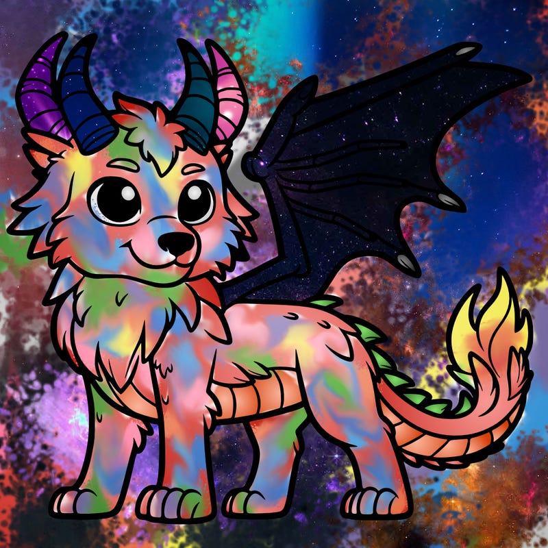 a wolf with dragon horns and wings