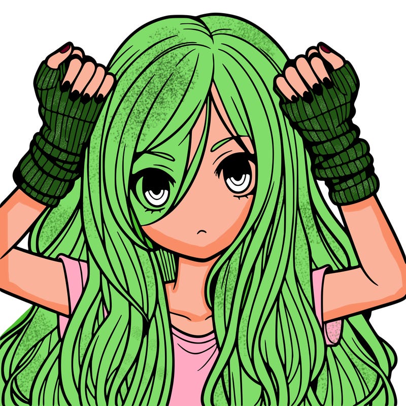 long haired girl with fingerless gloves