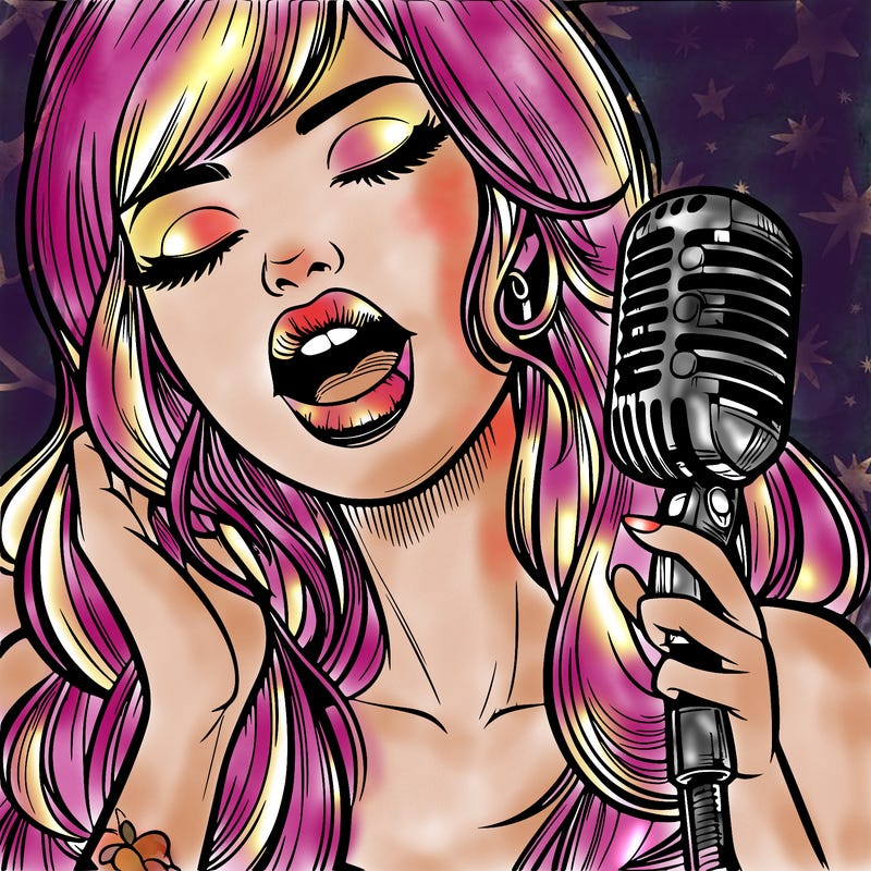 realistic girl singing in mic with lips