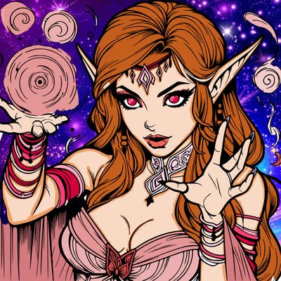 realistic scary beautiful elf sorceress casting spell