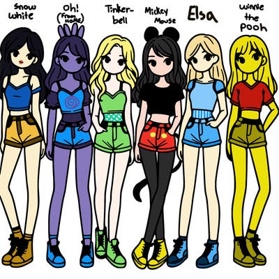 a group of girls wearing crop tops and shorts