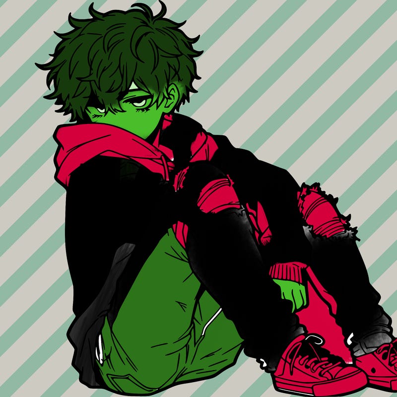 a male hoddie ripped jeans messy hair anime