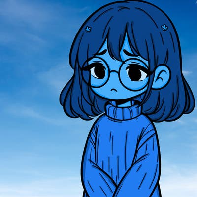 sad girl with glasses in a sweater