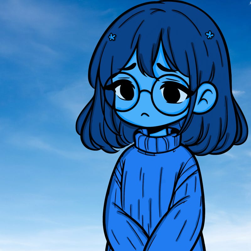 sad girl with glasses in a sweater