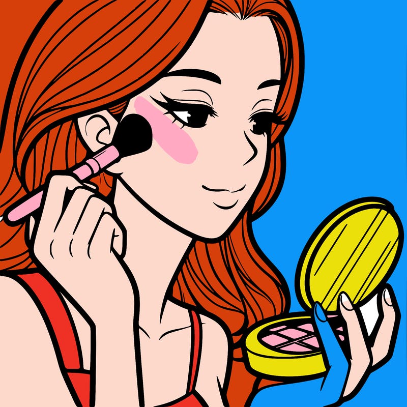 little girl putting on makeup