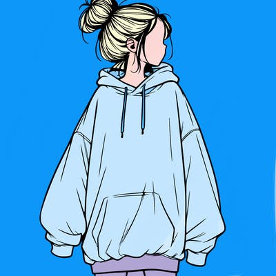 realistic girl with a oversized sweatshirt on and a bun