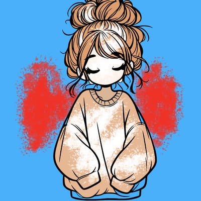 girl with baggy sweatshirt and messy bun