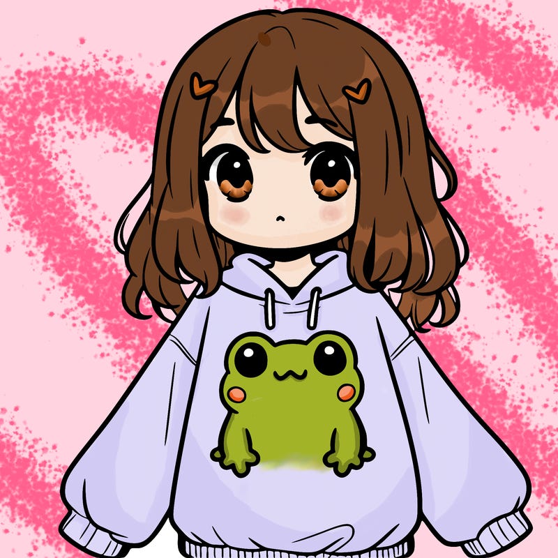 girl wearing frogging sweatshirt