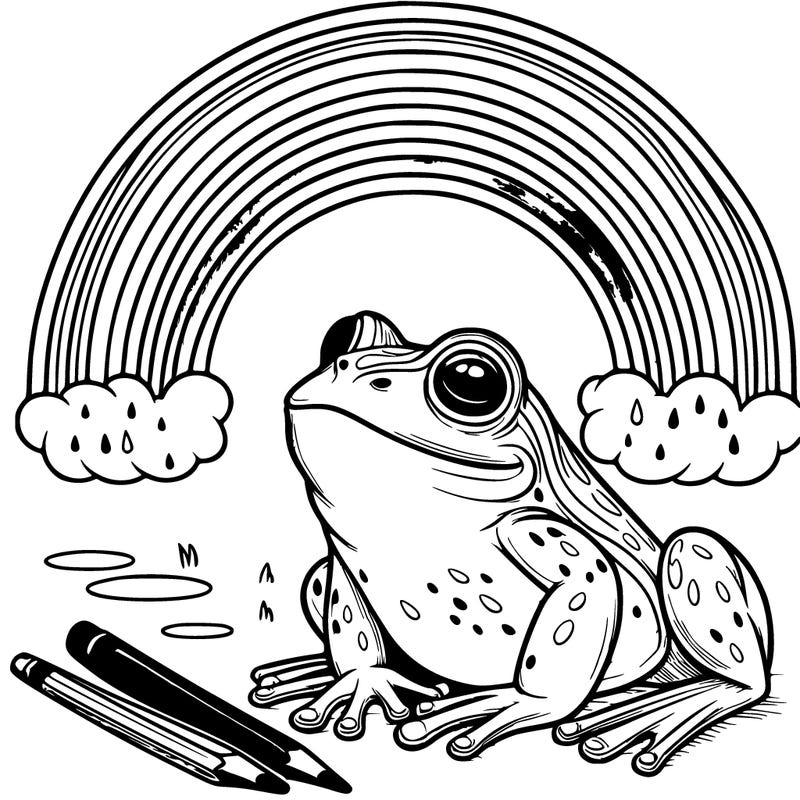 realistic frog under a rainbow