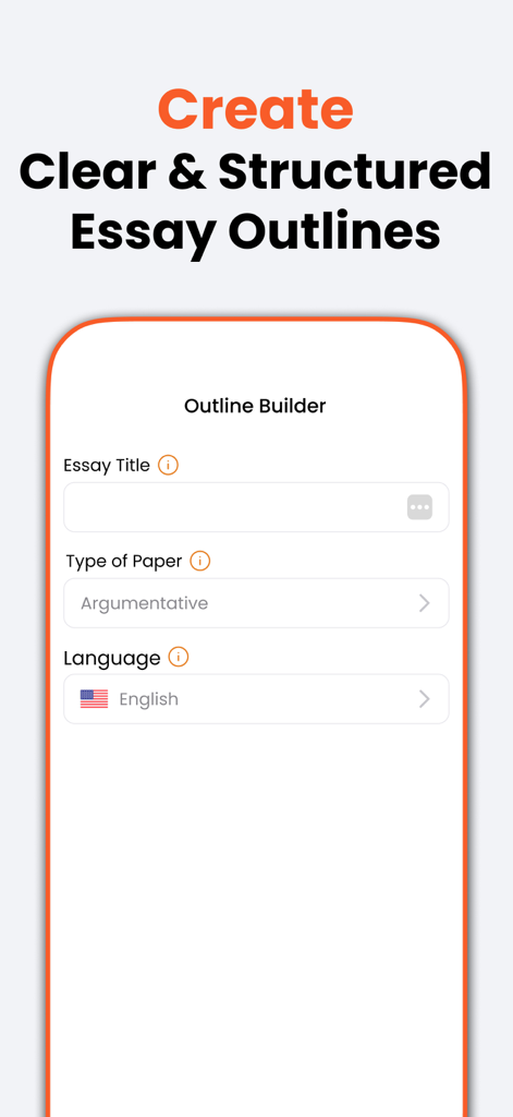 ParaWriter App-Oberfläche zum Erstellen klarer und strukturierter Essay-Gliederungen.