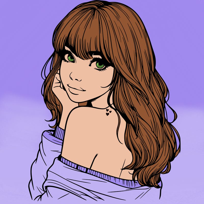 realistic girl with bangs looking over her shoulder