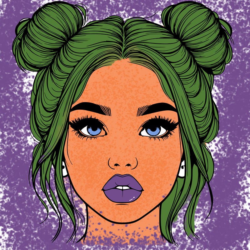 realistic girl with two buns on her hair and lips