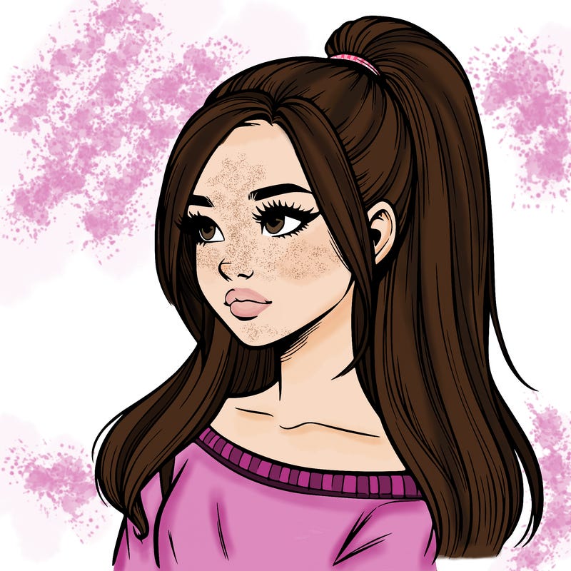 realistic girl with a high ponytail