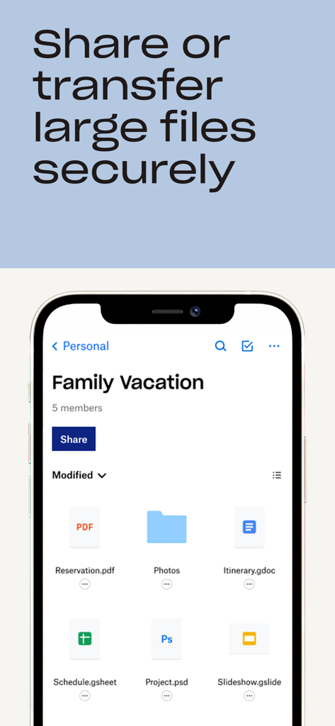 Dropbox EMM app interface showing secure file sharing and organization on a mobile device
