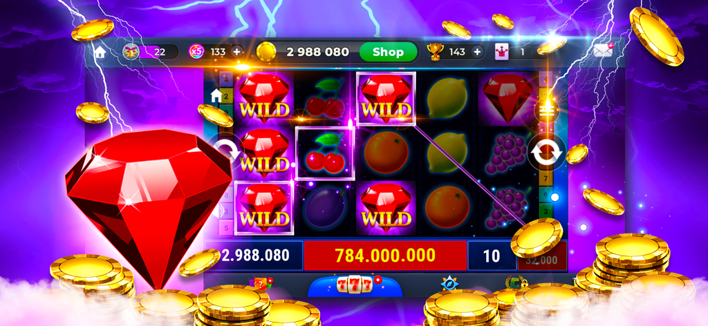 YOURE Casino - online slots - YOURE Casino online slot machine with wild red gems and gold coins