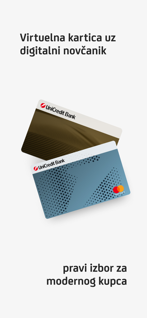 mBanking - UniCredit Bank mBanking app virtual cards and digital wallet screen