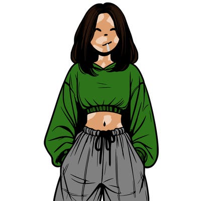 realistic girl faceless with baggy pants and a crop top