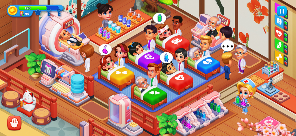 Hospital Madness: Clinic Games - Gameplay screenshot of a Japanese themed clinic in Hospital Madness showing doctors treating patients