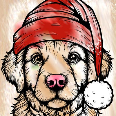 realistic dog with a christmas hat