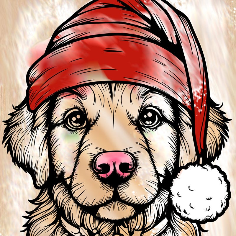 realistic dog with a christmas hat