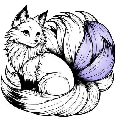 realistic detailed 9 tailed anime fox
