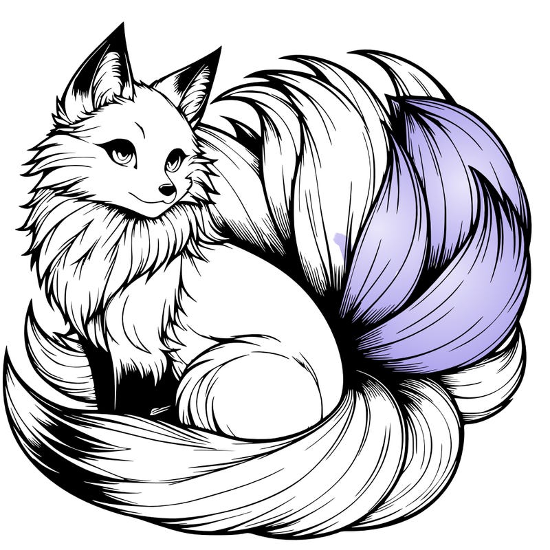 realistic detailed 9 tailed anime fox