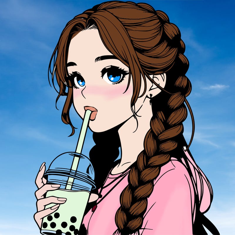 realistic girl with braided hair drinking boba