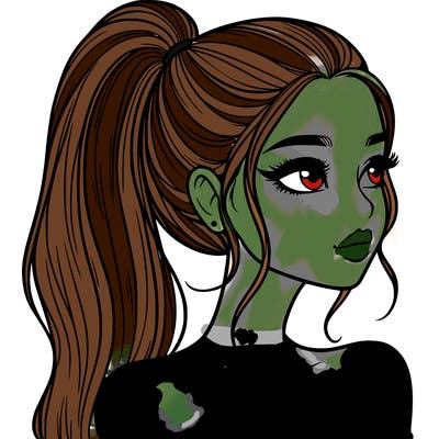 a beautiful and realistic girl with a high pony tail