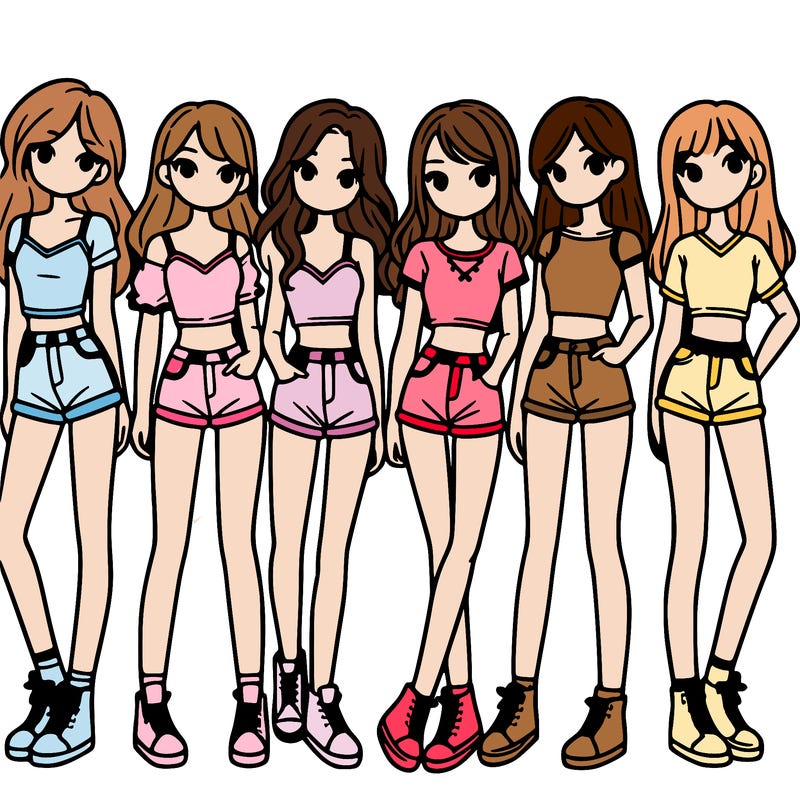 a group of girls wearing crop tops and shorts