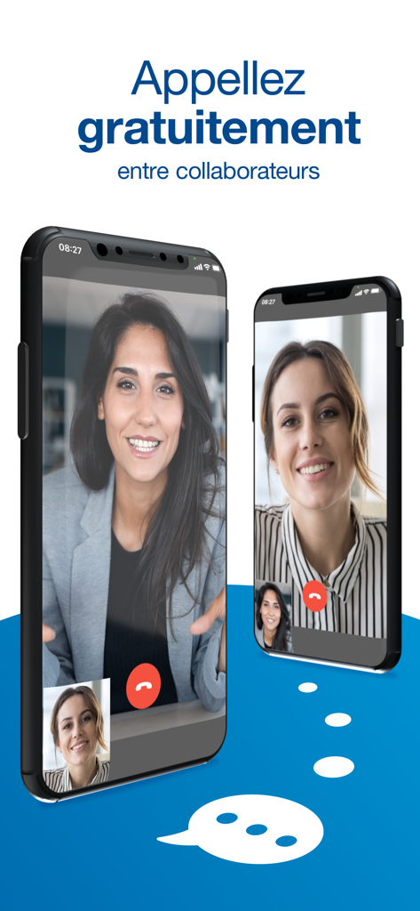Two smartphones displaying video calls between business colleagues on LOL Cloud Phone