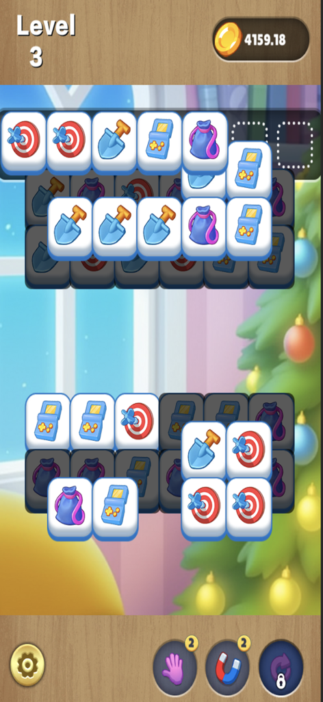 Tiles Clear - Daily Move - Triple match puzzle gameplay screen from Tiles Clear Daily Move app featuring colorful tiles and power-ups