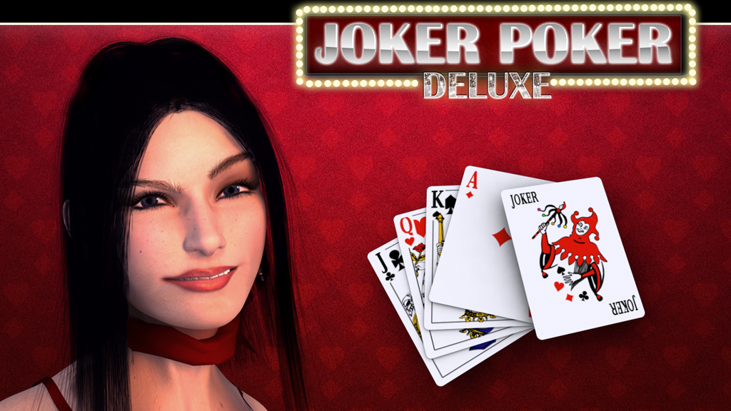 Joker Poker Deluxe - Joker Poker Deluxe title screen featuring a woman and a hand of playing cards with a Joker