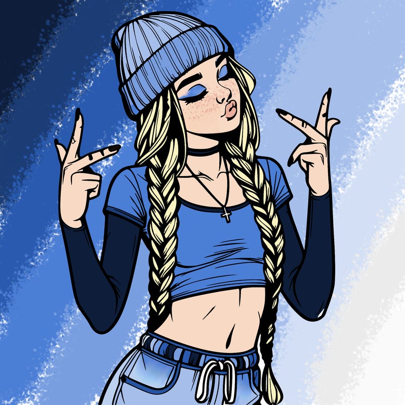 realistic teenage girl with braids and a beanie and crop top doing 🫶🏼