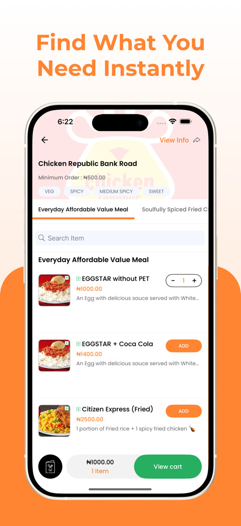Doorstep Delivery - Doorstep Delivery app displaying a restaurant menu with food items prices and a view cart button