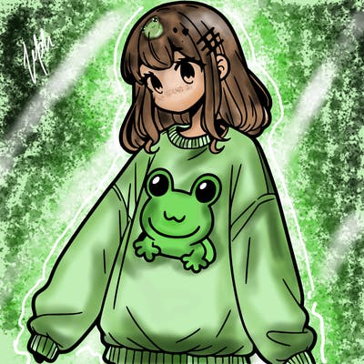 girl wearing frogging sweatshirt