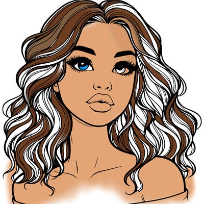 realistic girl with wavy hair and lips