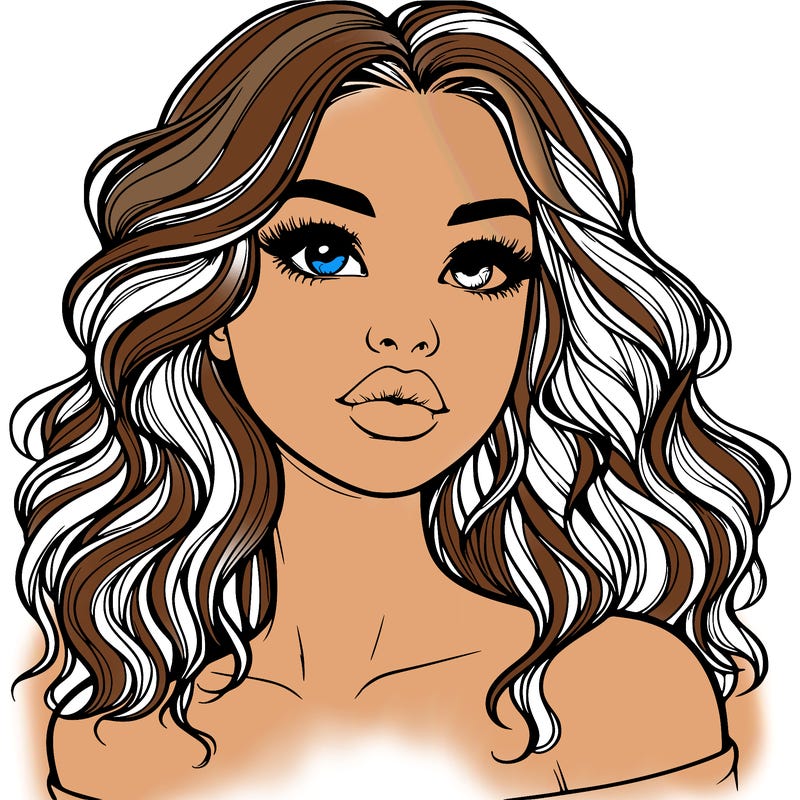 realistic girl with wavy hair and lips