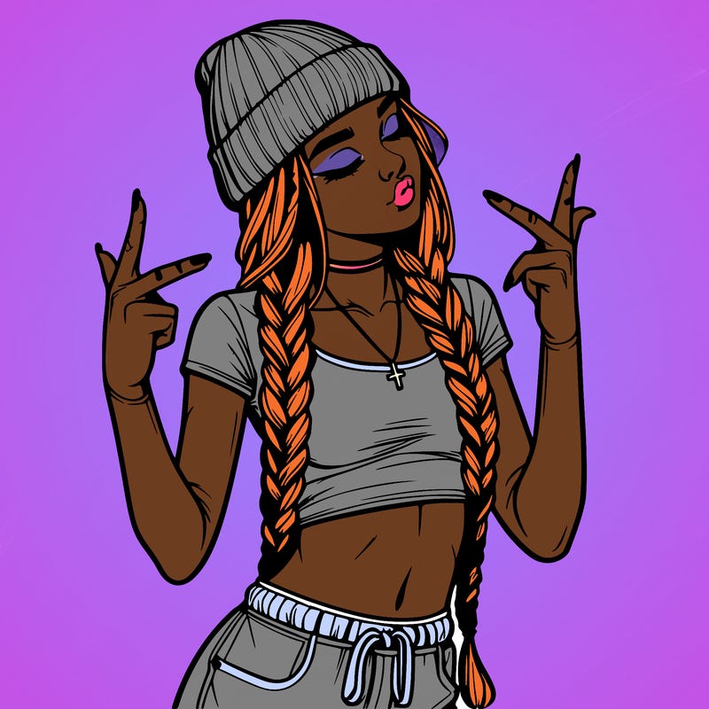 realistic teenage girl with braids and a beanie and crop top doing 🫶🏼