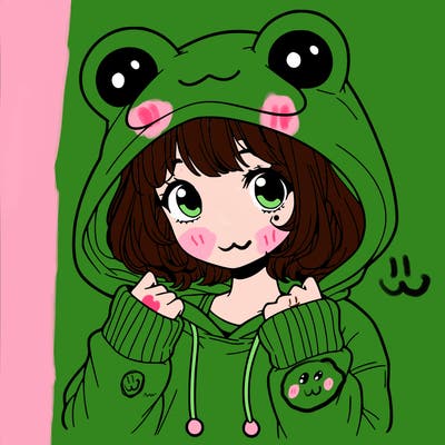 a cute teenage girl wearing a frog hoodie