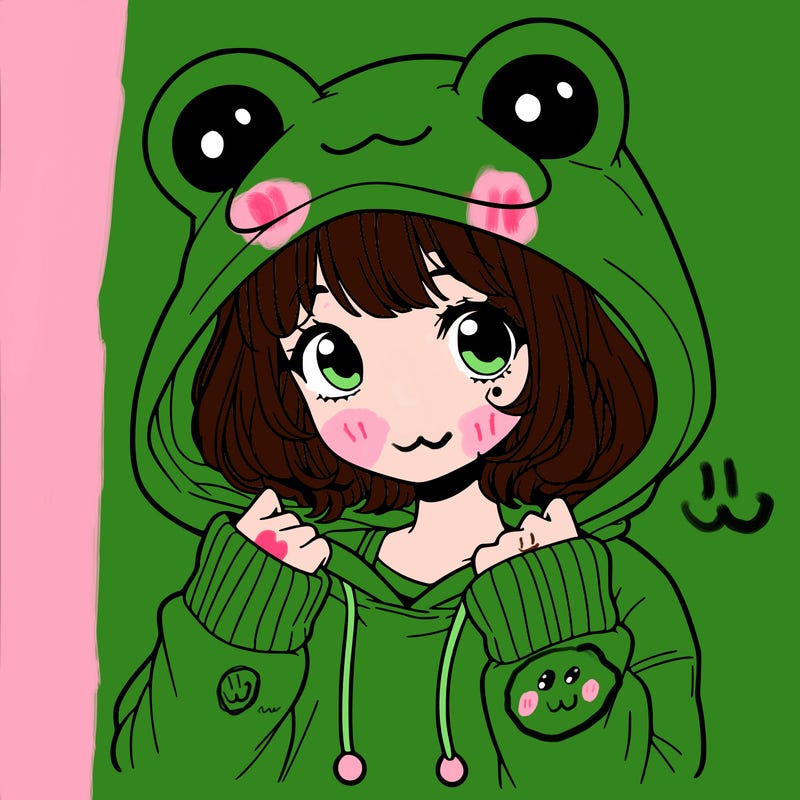 a cute teenage girl wearing a frog hoodie