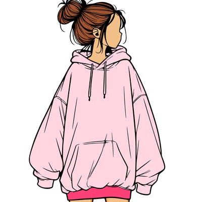 realistic girl with a oversized sweatshirt on and a bun