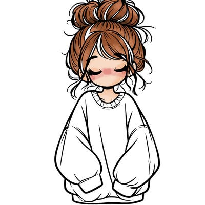 girl with baggy sweatshirt and messy bun