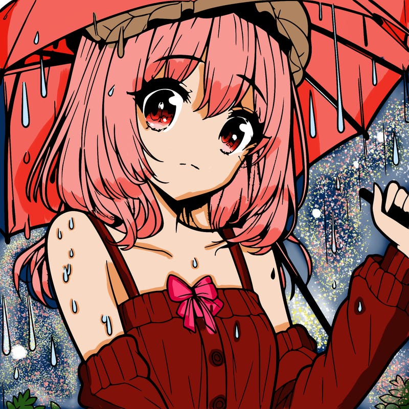 pretty anime girl in the rain