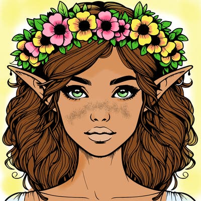 realistic female elf with flower crown