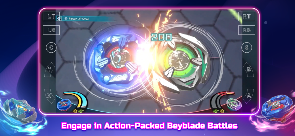 Crunchyroll: Beyblade X Xone - Two Beyblades clashing in an action-packed stadium battle with digital combat controls