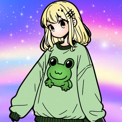 girl wearing frogging sweatshirt