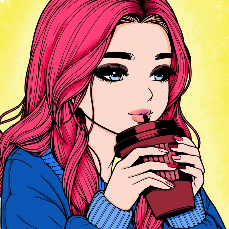 realistic girl drinking coffee