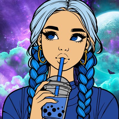 realistic girl with braided hair drinking boba