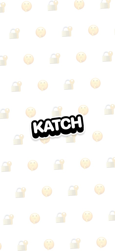 Katch: Recent Follow Tracker - Logo de la aplicación Katch mostrado sobre un patrón repetitivo de candados e íconos de caras que piden silencio