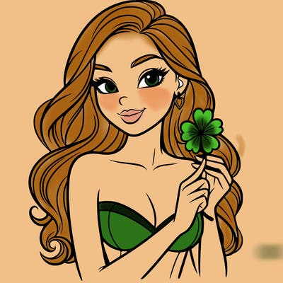 beautiful woman  carrying a clover